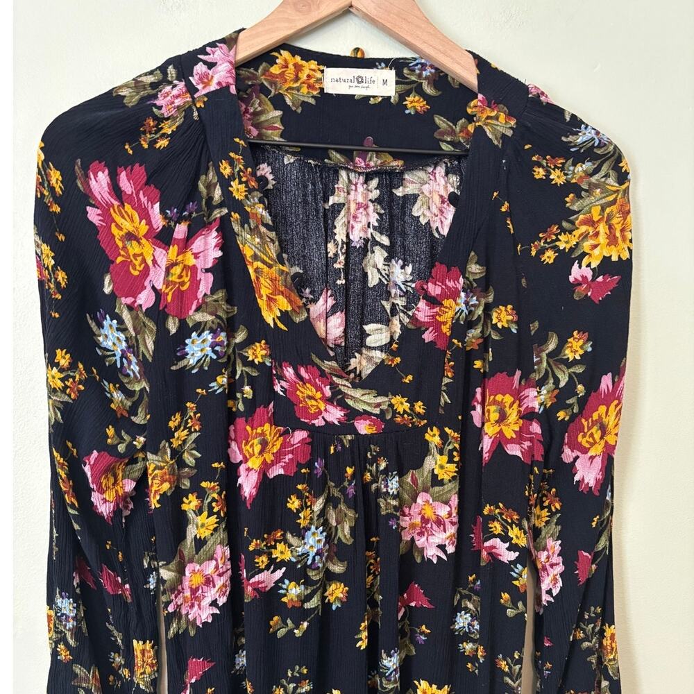 Natural Life Rowan Black Floral Midi Dress Medium - Picture 2 of 9